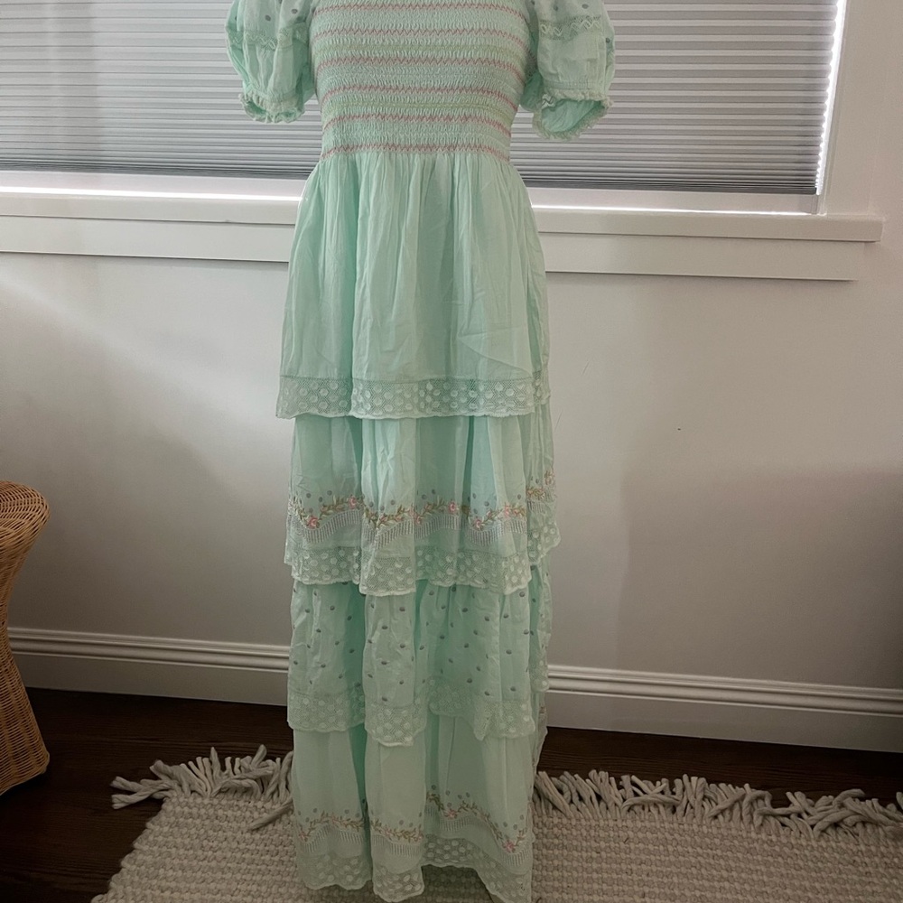 LoveShackFancy Light Green Textured Dress